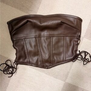 I.AM.GIA Chocolate Brown Faux Leather Strapless Corset